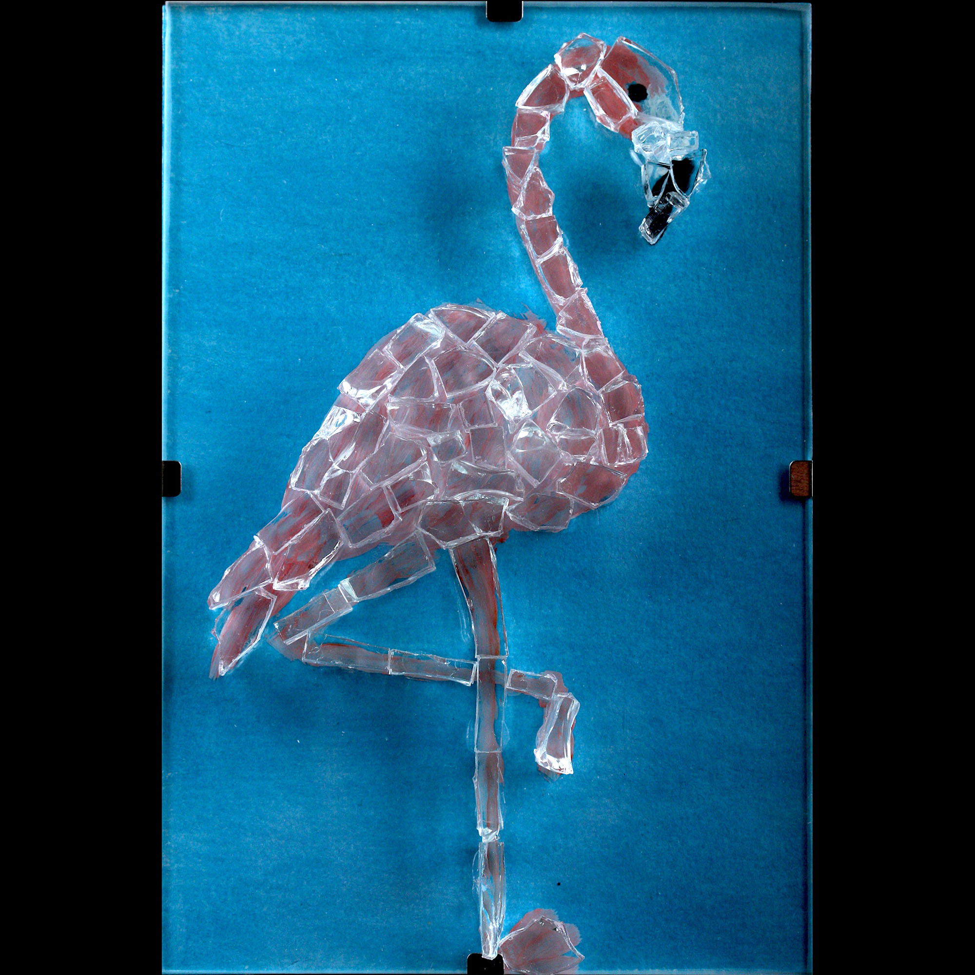 flamingo lijstje workshop verf glasbrokjes galerie